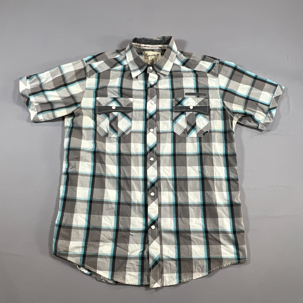 Coastal Short Sleeve Shirt Mens Large Multicolor Plaid Spread Collar Button Up